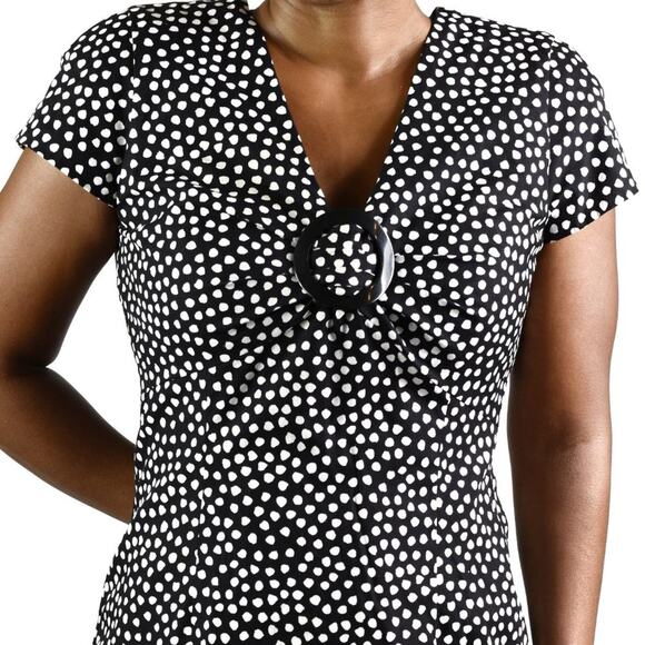 Vintage Howard Wolf Dress Black and White Cap Sleeve Shoulder Pads Dotted Small - Picture 3 of 12